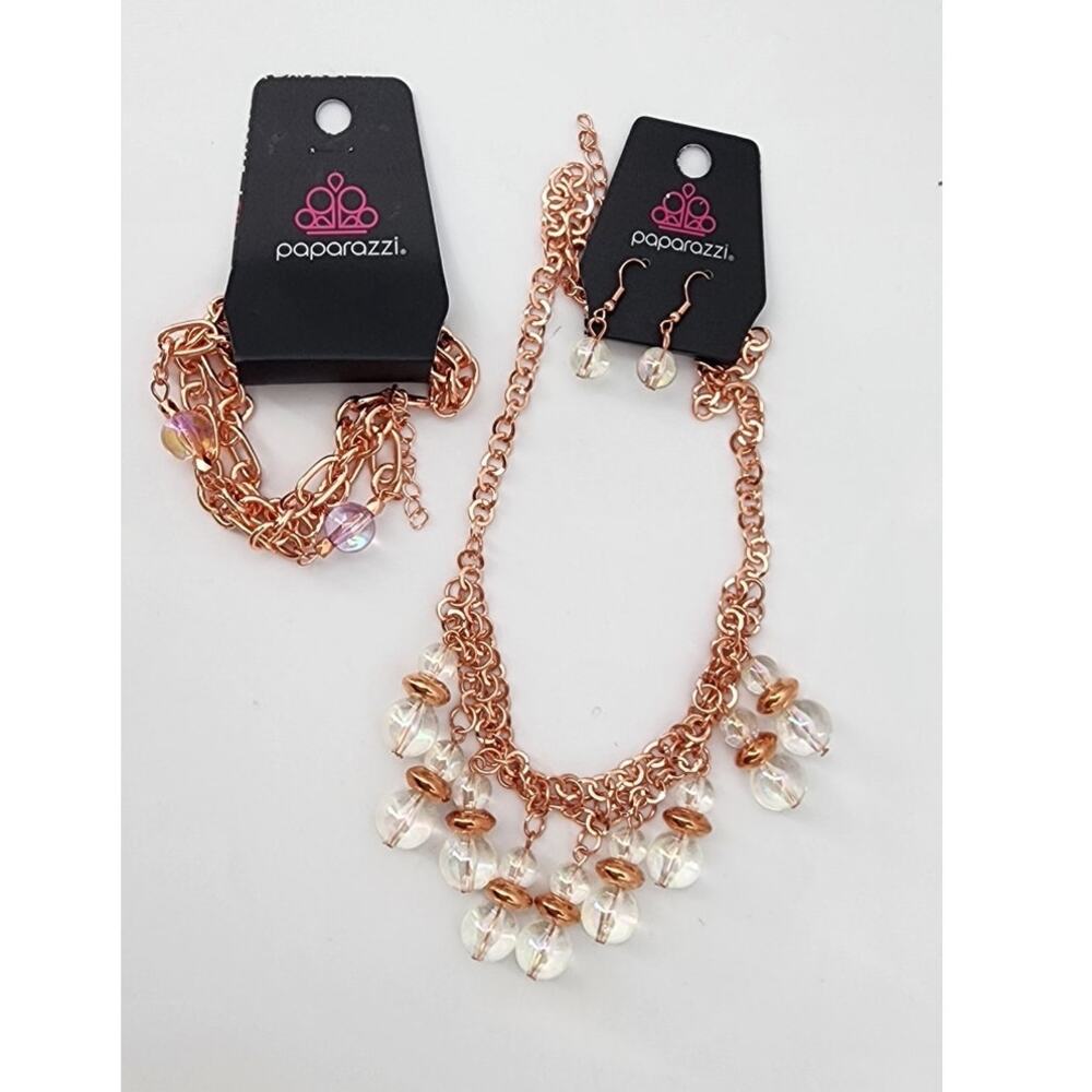 New NWT Paparazzi Dawn Of A New Day Copper Necklace Bracelet & Earings Set